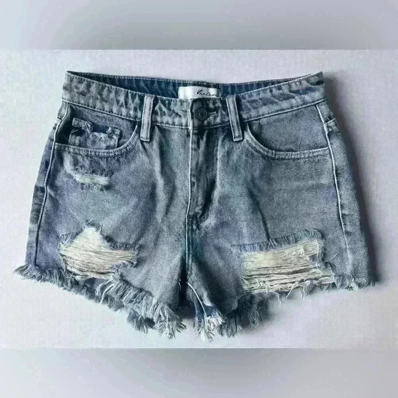 KanCan Women’s Blue Frayed and‎ Distressed Jean Shorts Size XS - Picture 1 of 7